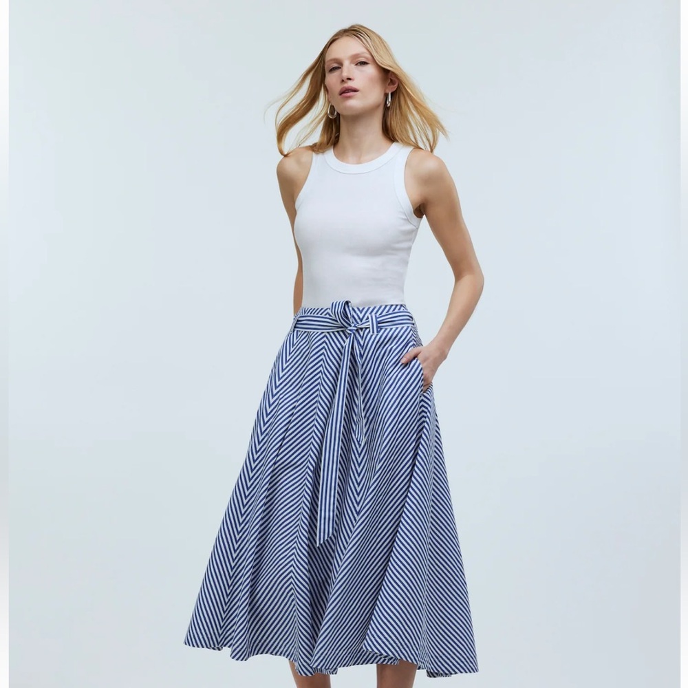 Madewell - Poplin Flared Midi Skirt in Stripe Women’s Size 6 NWOT
